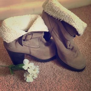 Heeled fuzzy ankle booties by Maurice’s